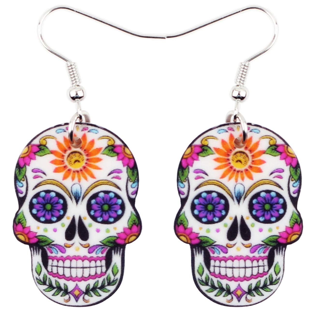 Bonsny Acrylic Drop Dangle Halloween Skeleton Skull Earrings Punk Jewelry For Women Kids Teens Gift (Multicolor)