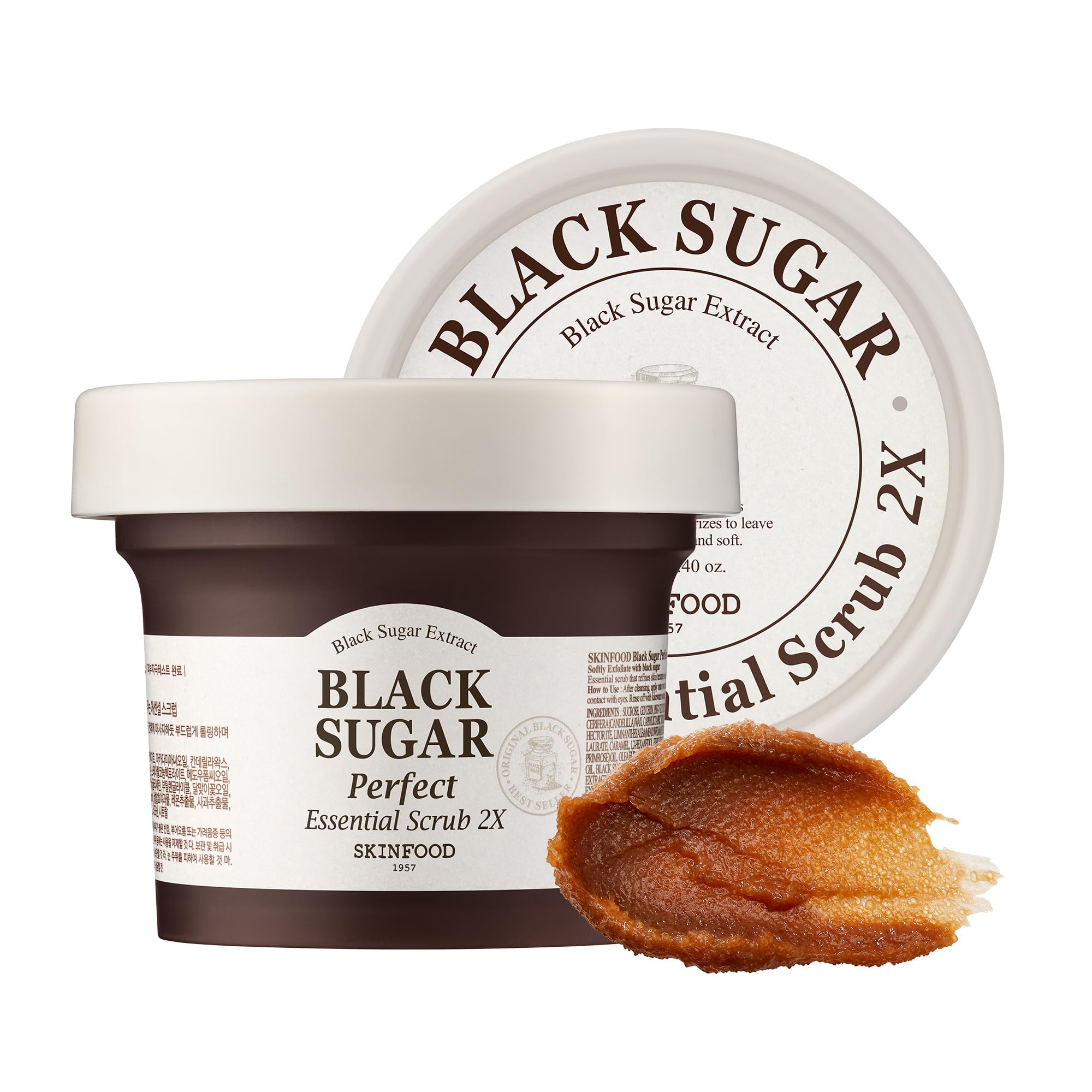 SKINFOOD Black Sugar Perfect Essential Scrub Facial Massage Exfoliator 210g (7.4 fl.oz.) - Removes Blackheads & Dead Skin Cells - Sugar Scrub for Men & Women
