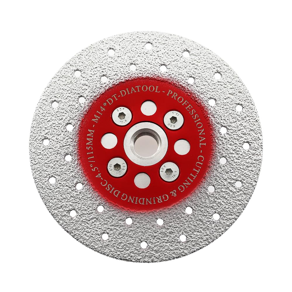 DT-DIATOOL Diamond Cutting and Grinding Discs 4.5 Inch / 115mm x M14 Double Side Coated Vacuum Brazed for Granite Concrete Marble Stone