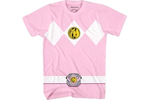 DISNEY Mighty Morphin Power Rangers Red Blue Yellow Pink Green Black White Blue Costume T-Shirt