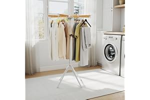 4 Legs Clothes Drying Rack, Foldable Laundry Drying Rack with 8 Bamboo Hanging Rods, 40 Hanger Slots and Heavy-Duty Metal Fra