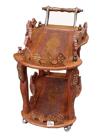 Shilpi Handcarved Antique Style Wooden Service/ Bar Trolley