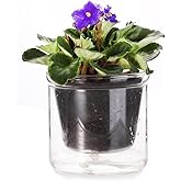 LAZUSAM 4 Inch Self Watering Pot,African Violet Pot,Bottom Watering Glass Planter for Indoor Plants and Progagation