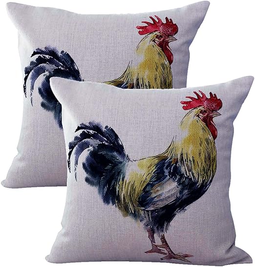 Amazon Com Set Of 2 Farmhouse Animal Rooster Chicken Cushion