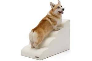 LE SURE Dog Stairs for Small Dogs Pet Steps Ramp for High Bed and Couch with CertiPUR-US Certified Foam with Non-Slip Bottom, Beige, 4 Steps