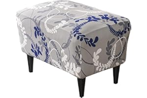 KRFOONN Ottoman Slipcovers Stretch Rectangle Footrest Stool Covers Printed Ottoman Cover for Foot Stool Furniture Protector with Non Slip Elastic Bottom (26, XX-Large)
