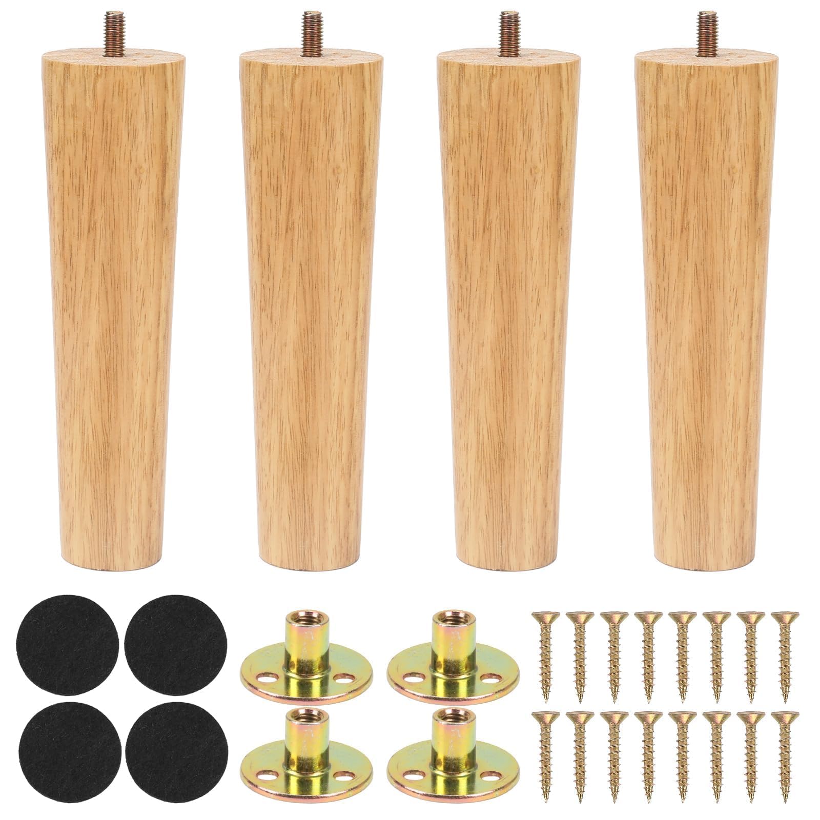 Zythrem 4 Pcs Wooden Furniture Legs 18cm/7 inch Wooden Sofa Legs Chair Table Leg Replacement Sofa Feet with Mounting Plates Screws Protection Pad Wood Leg for Furniture Couch Bed Cupboard Wardrobe