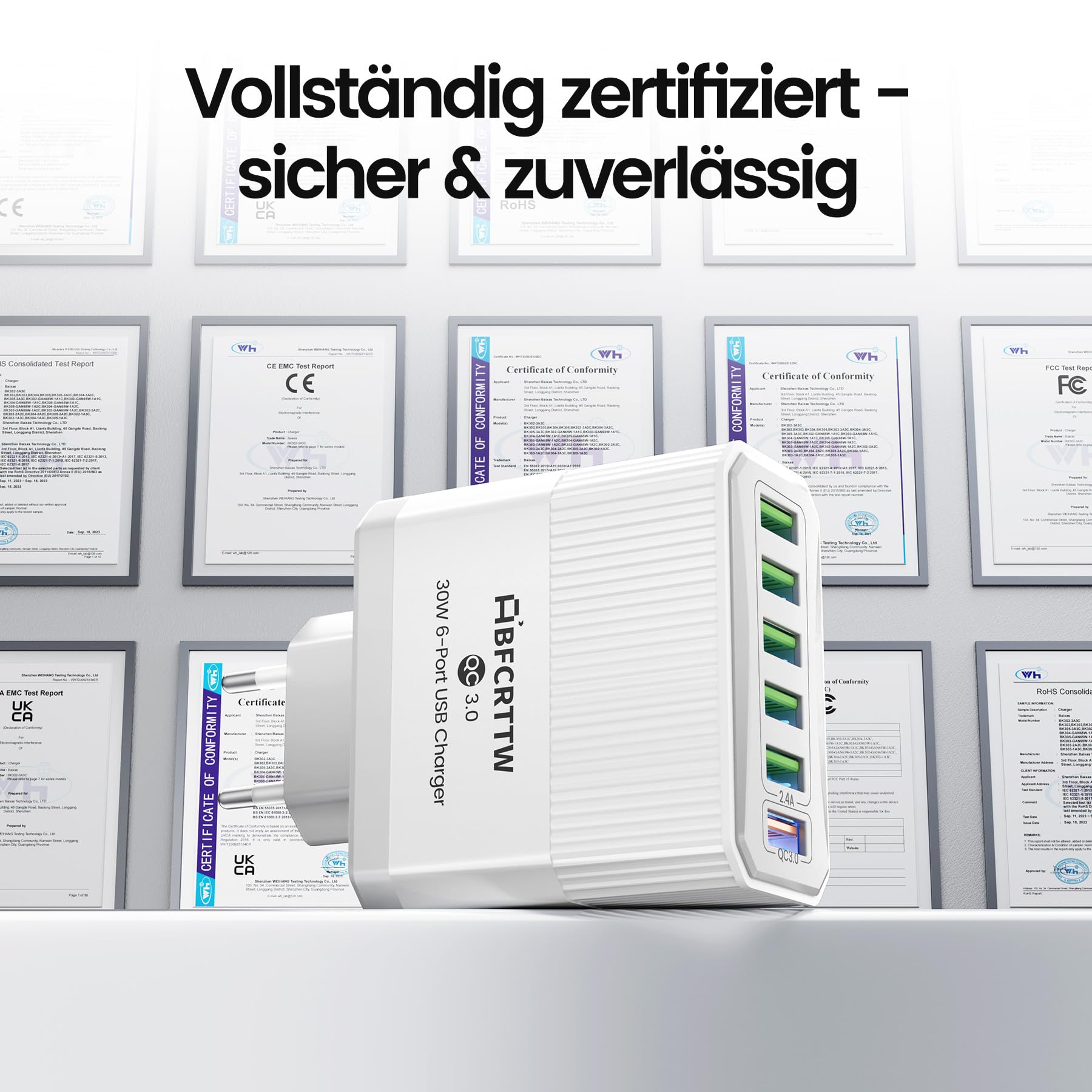 6-Port USB Ladegerät Mehrfach mit 120cm Netzkabel, 30W Steckdosenleiste mit USB, QC 3.0 Ladegerät Adapter für iPhone 16 15 14 13 12 11 Pro Max, iPad, Phone Steckdose Charger Netzstecker 8