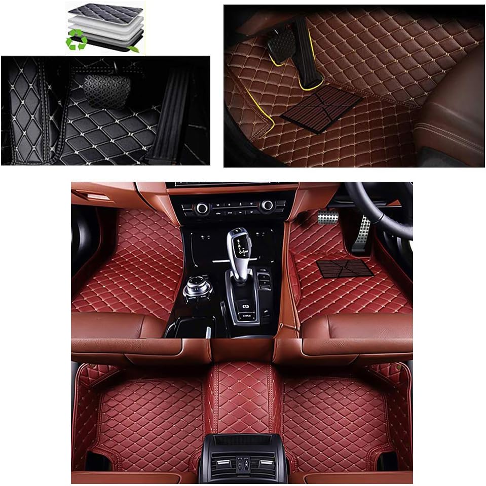 VEMAT Car Floor Mats Custom Made for ĴAGUAR F-PACE 5-Seats 2016-2019 Foot Carpets All Weather Faux Leather Anti Slip 3D Car Liner Rugs (Wine Red)
