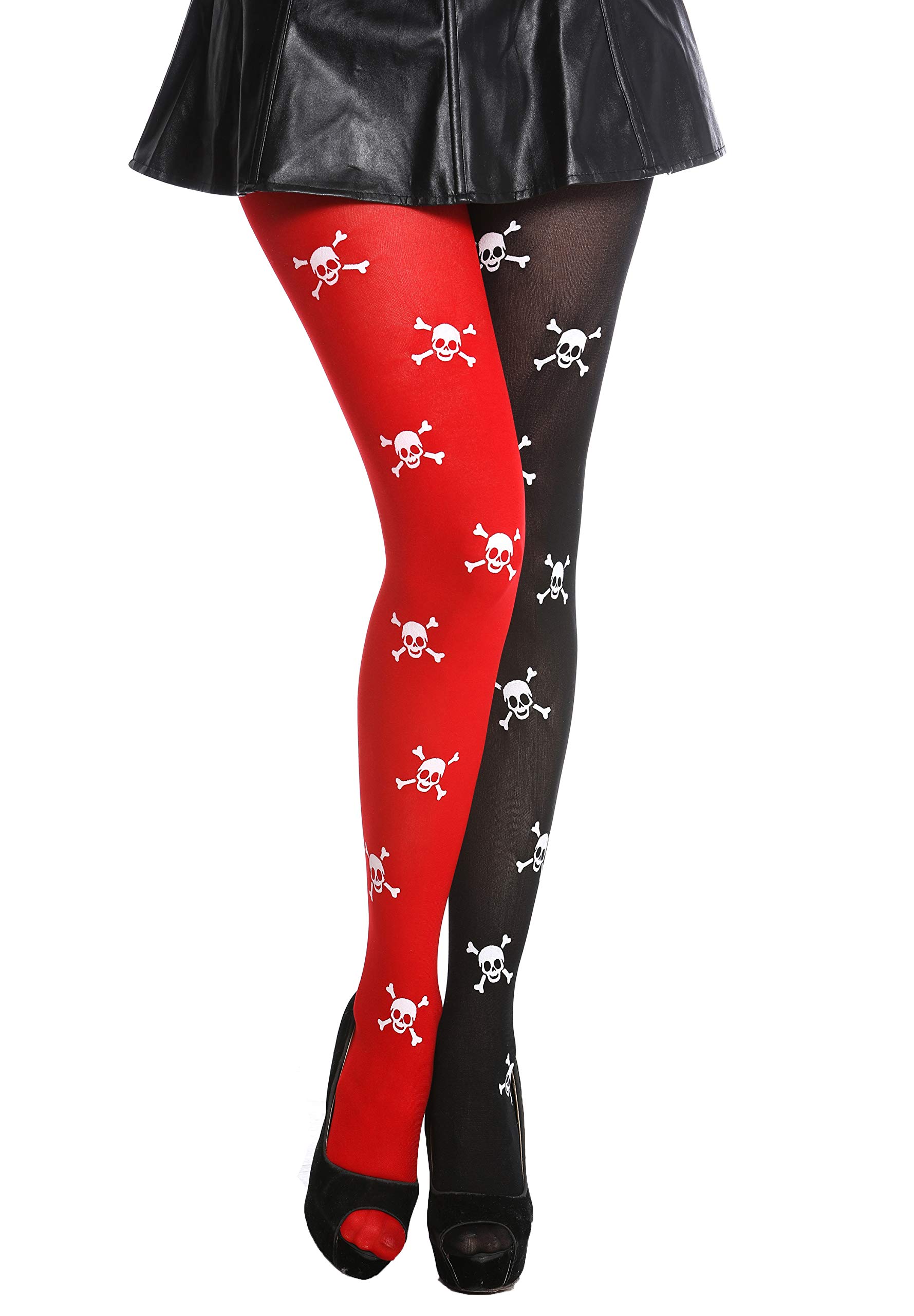 dressmeup - K0820-red&black tights women's tights carnival Halloween red black skulls pirate punk