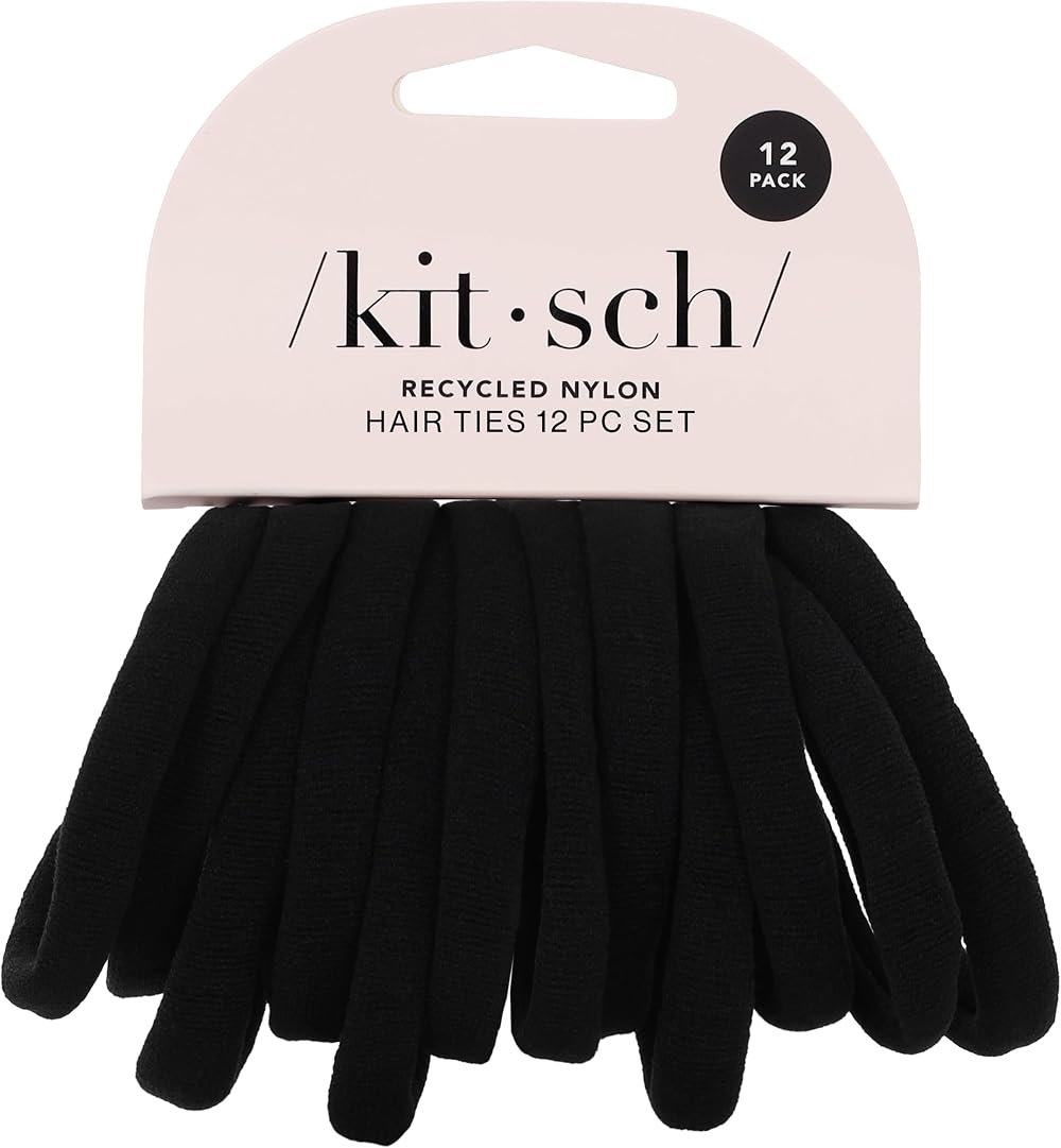 Kitsch Black Hair Ties 12 Pack Nylon Elastic Hairbands No Damage