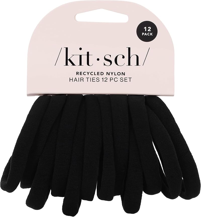 Kitsch Black Hair Ties 12 Pack Nylon Elastic Hairbands No Damage