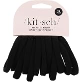 Kitsch Elastic Hair Ties No Damage | Stretchable Hair Bands - Black, 12pcs | Strong All-Day Hold Hair, Rubber Bands For Hair,