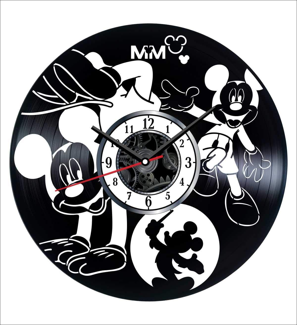 Mickey Mouse Wall Clock Vintage Record - Get Unique Home and Office Decor Bedroom Kitchen Kids Living Room - Gifts for Men Women Kids Father Mother - Modern Wall Art Design - Free Personalization