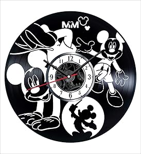 Mickey Mouse Wall Clock Vintage Record - Get Unique Home and Office Decor Bedroom Kitchen Kids Living Room - Gifts for Men Women Kids Father Mother - Modern Wall Art Design - Free Personalization