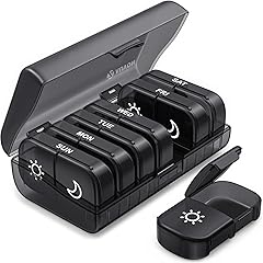 AUVON XL Weekly Pill Organizer 2 Times a Day, Pill Box 7 Day with One-Side Large Openings for Easy to Use, Black Privacy Prot