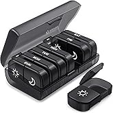 AUVON XL Weekly Pill Organizer 2 Times a Day, Pill Box 7 Day with One-side Large Opening Design for Easy Filling, Black Priva