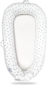 EAQ Baby Lounger Nest for Co Sleeping 0-12 Months 100% Cotton White Grey