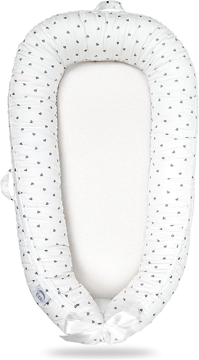 EAQ Baby Lounger Nest for Co Sleeping 0-12 Months 100% Cotton White Grey