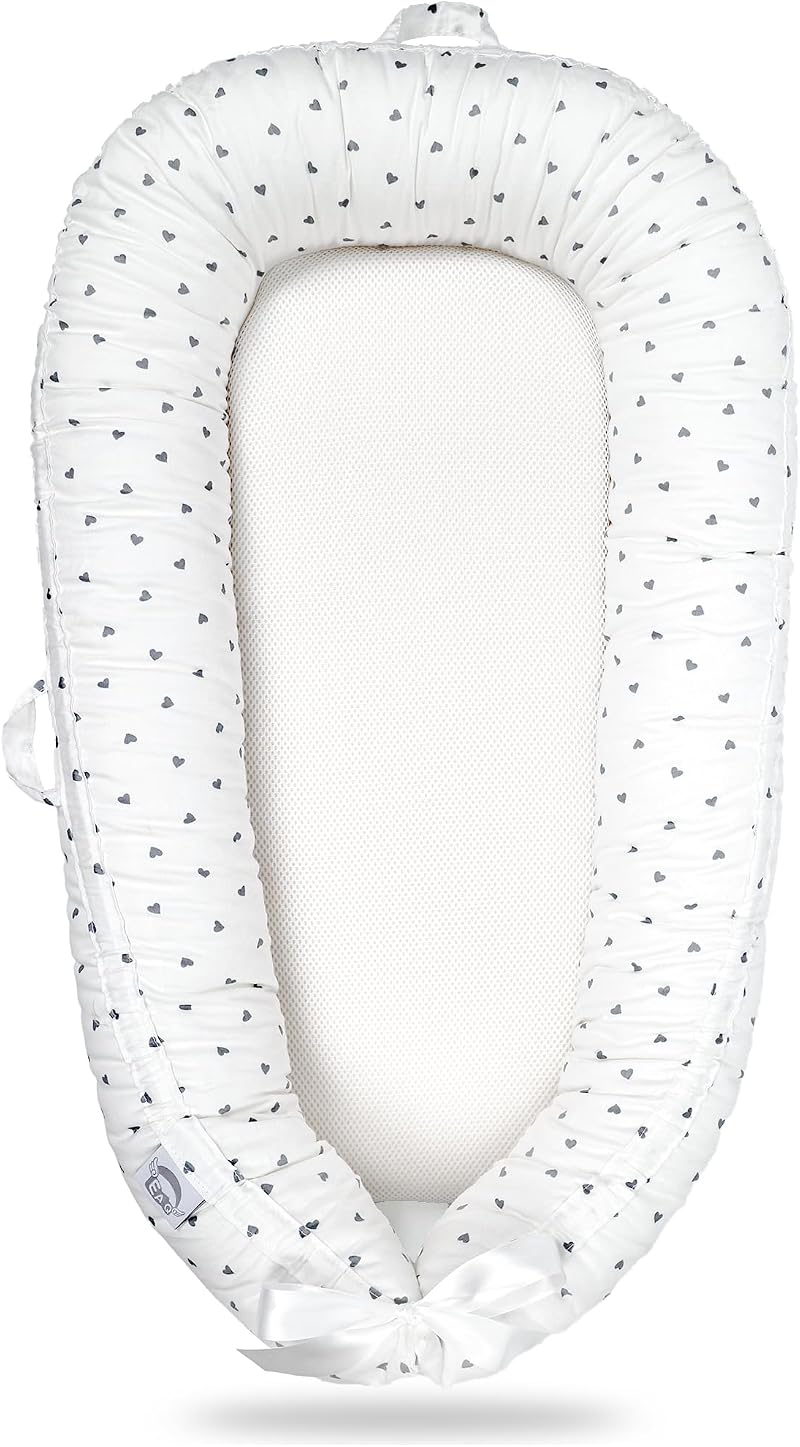 EAQ Baby Lounger Nest for Co Sleeping 0-12 Months 100% Cotton White Grey