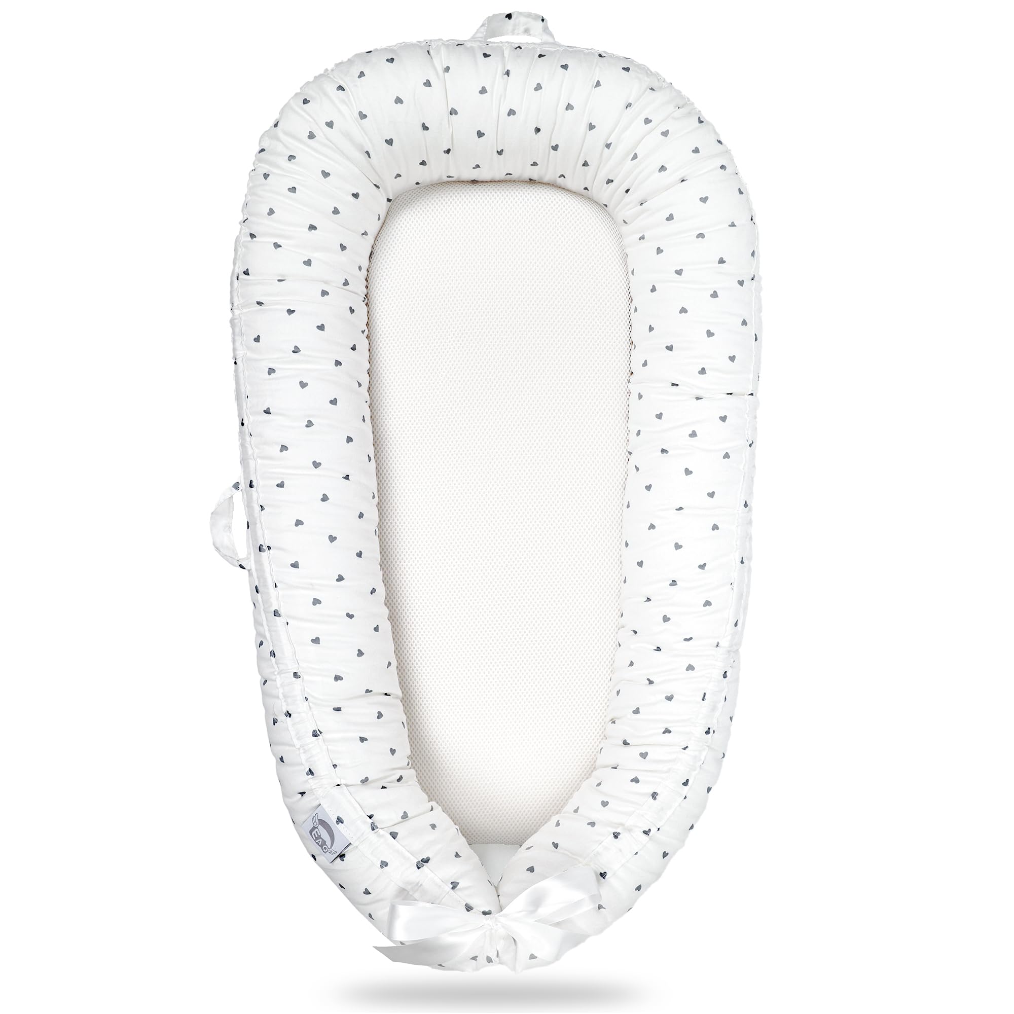 EAQ Baby Lounger Baby Nest for Co Sleeping Baby Bassinet Soft Breathable Perfect for Newborn Gift 100% Cotton Napping or Traveling for 0-12 Months (White-Grey)