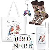 IUUIVV Bird Lovers Gifts for Women, Bird Gifts Baskets for Christmas Birthday 20 oz Stainless Steel Tumbler, Makeup Bag, Tote Bag, Socks, Keychain Funny Birds Lover Gift