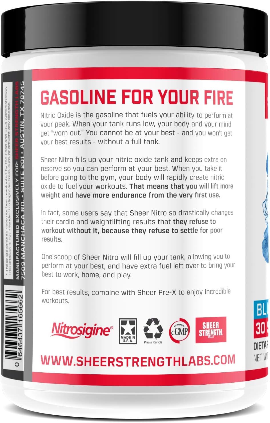 Caffeine Free Premium Nitric Oxide Boosting Pre Workout - Non-GMO - 30 Tingle-Free Preworkout Powder Servings for Men & Women - Blue Raspberry - Sheer Strength Labs - 349g - Packaging May Vary: Health & Personal Care