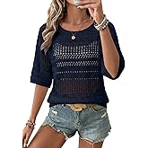 EVALESS Womens Summer Crochet Tops Half Sleeve Hollow Out Beach Vacation Clothes Resort Wear Cruise Outfits