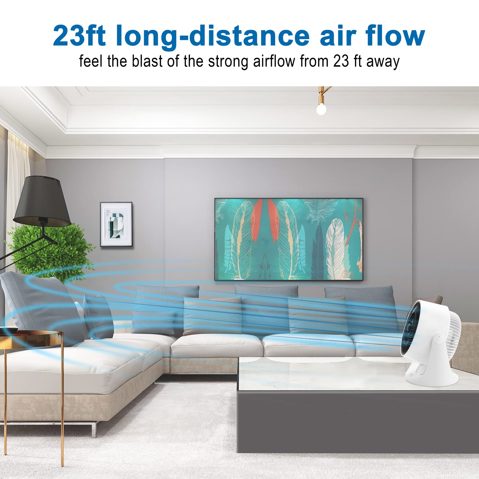 TREDY Air Circulator Fan,Small Quiet TurboForce Desk Fans with Base-Mounted Controls,3 Speed Cooling Fan,Floor Fan for Whole Room Home Bedroom Office-8 Inches