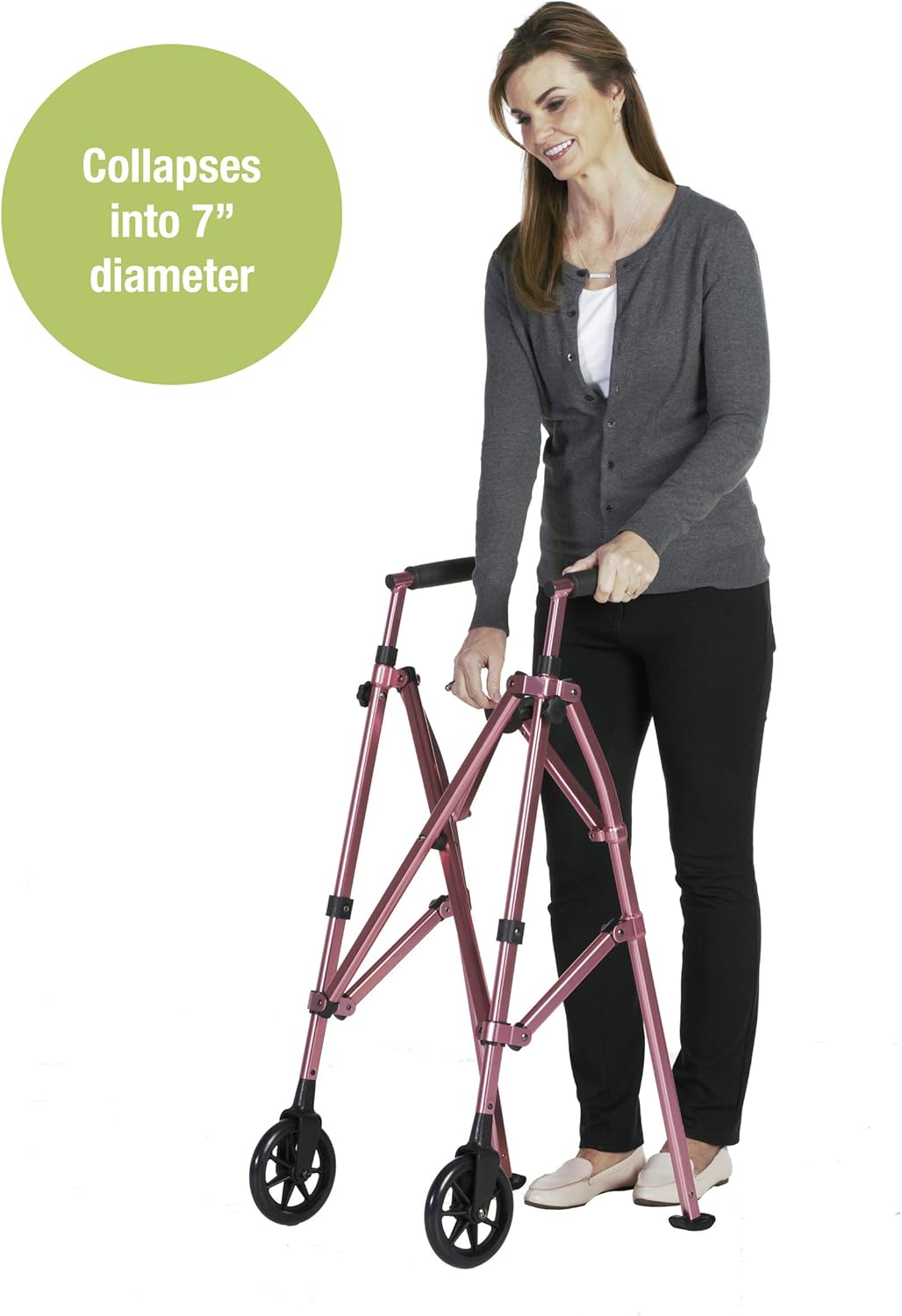 Able Life Space Saver Walker, Lightweight Folding 2 Wheel Rolling Walker for Seniors with Fixed Wheels, Regal Rose: Health & Personal Care