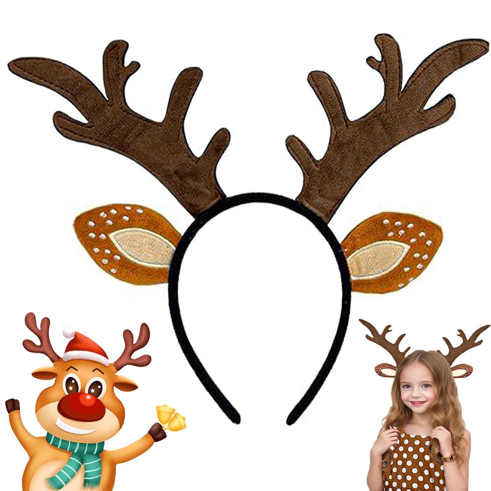 Cute Christmas Deer Antler Headband for Adults & Kids - Realistic Dark Brown Antlers