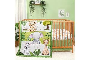 FIGEPO Baby Crib Bedding Set Safari Neutral Crib Nursery Comforter Bed Sets Decor with Fitted Crib Sheet, Comforter and Bed S