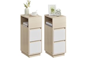 VASAGLE Small Nightstands, Set of 2, Narrow Side End Tables with 2 Drawers, Open Compartment Mounted to Left or Right, for Be