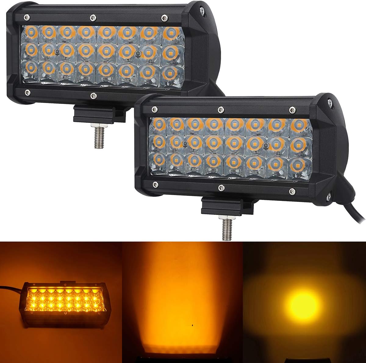 Auxmotec Amber Led Foglight Driving Work Light Bar Spot 7" 36W Off-road Pod Fog Lamps 12V 24V Lighting for Truck Car ATV UTV SUV Off-road Bike Polaris Motorcycle Tractor 12V 24V 2pcs: Automotive