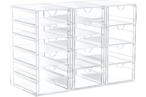 YFXCVSL Acrylic 3 Pack Desk Organizers and Accessories, Makeup Organizer Storage With 15 Drawers, Desk Organizers, Clear Desk Accessories, Dustproof Drawer Organizer and Storage for Make Up, Jewelry, DIY Pen