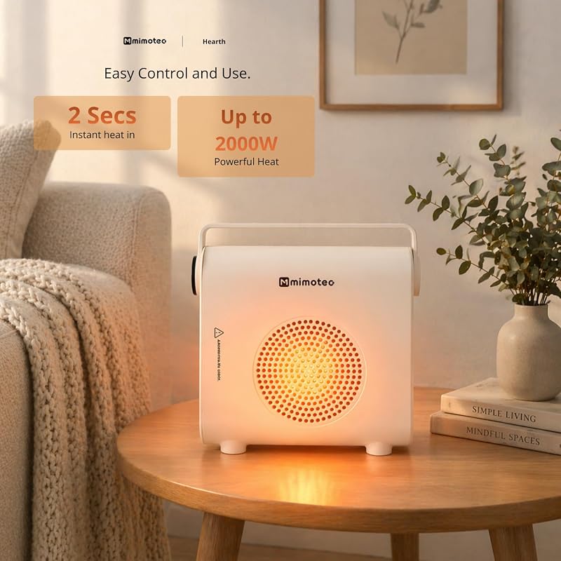 - Aquecedor elétrico cerâmico White Hearth 2000W, silencioso <60 dB, com comando remoto, proteção contra sobreaquecimento, aquecedor portátil interior