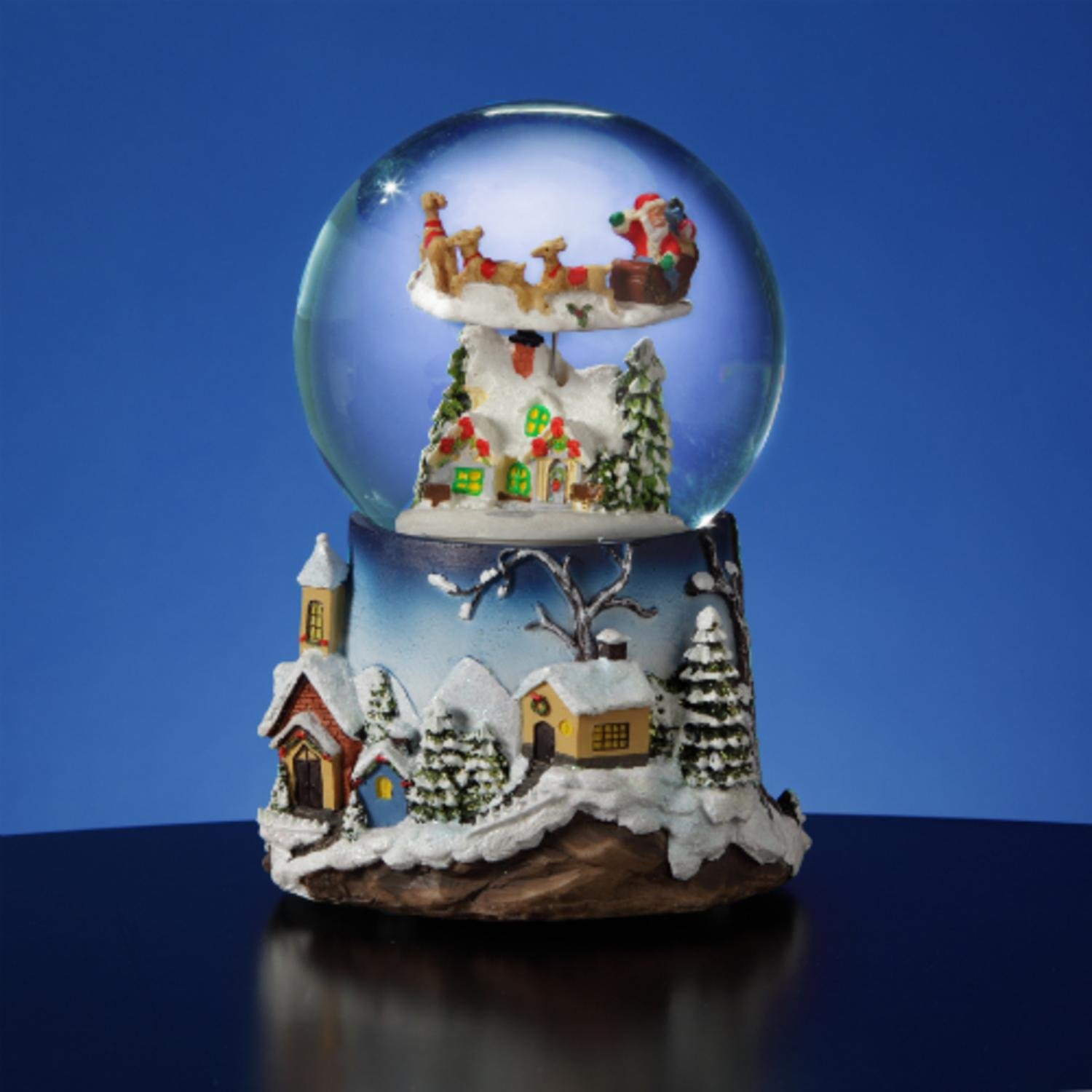 7.5" Animated Musical Santa Flying Over Village Snow Globe Amazon.co