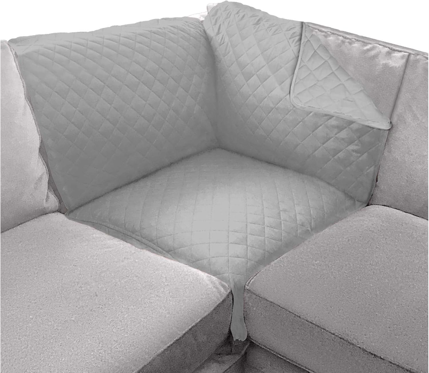 Slipcovers - Sofa Shield Patented Sectional Slip Cover, Large Cushion Protector, Reversible Stain and Dog Tear Resistant Slipcover, Quilted Microfiber 30x30” Seat, Washable Covers for Dogs Pets Kids, Light Gray
