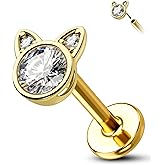 COCHARM 14K Gold Threadless Helix Cartilage Tragus Earring Stud, 16g Cat 14K Real Gold Tragus Labret Stud Flat Back, 14Kt Push Pin Helix Cartilage Piercing Jewelry