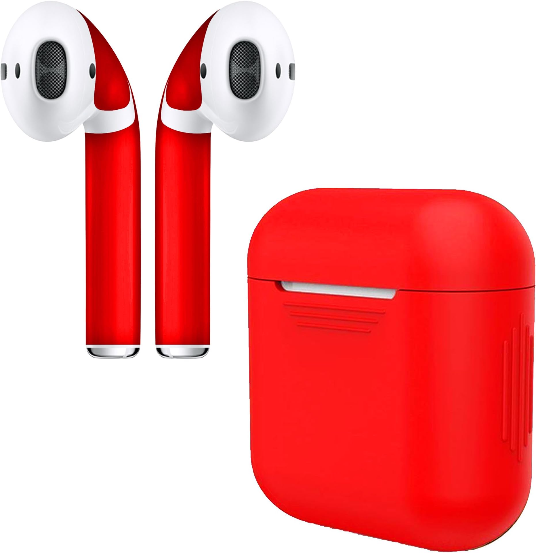 APSkins Silicone Case and Stylish Skins Compatible with Apple AirPod Accessories (Red Case & Skin)
