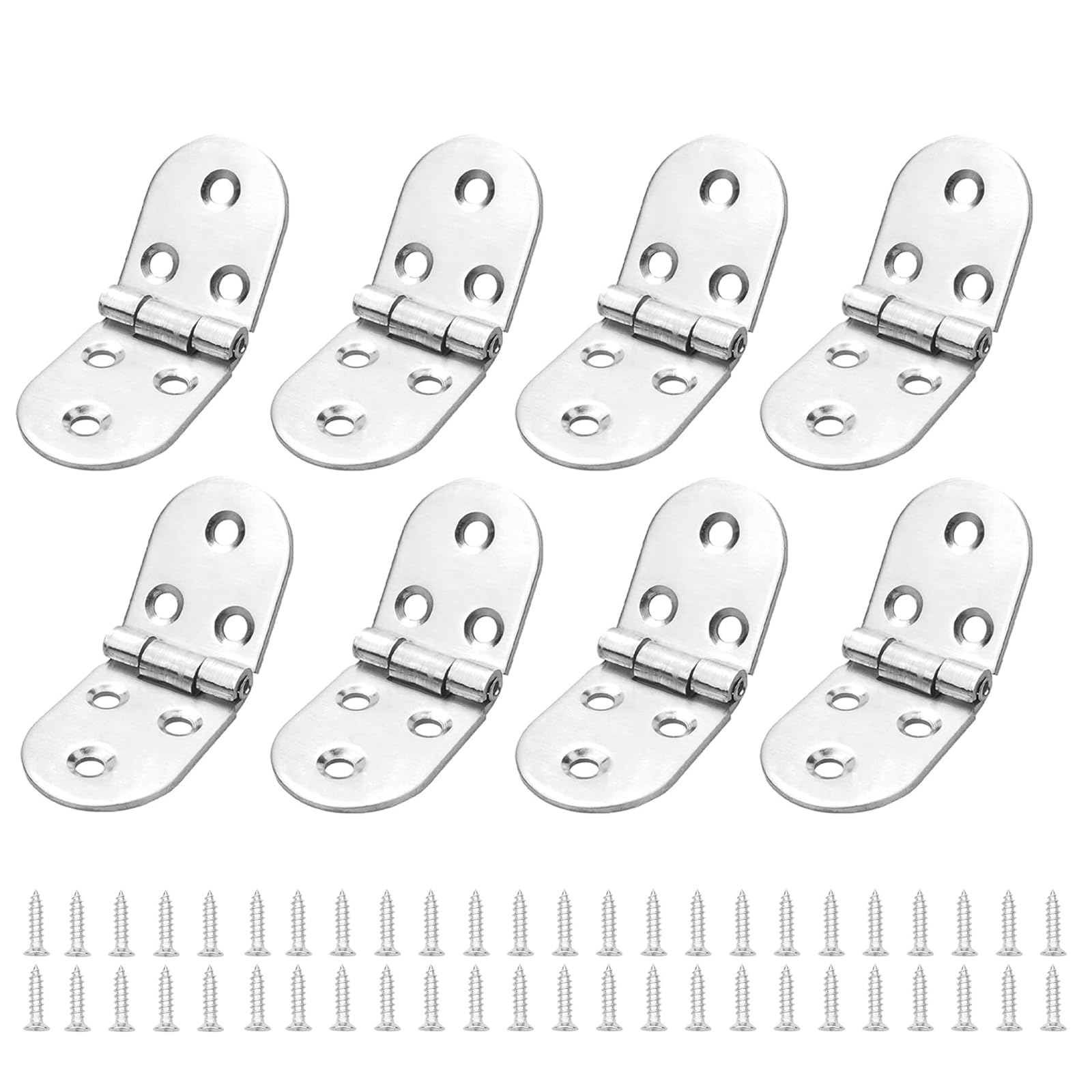 8 Pcs Flip Hinges Round Edge, 270 Degree Folding Flip Top Hinges, Backflap Hinge with Screws, Stainless Steel Piano Hinge for Folding Table Cabinet Wardrobe Doors