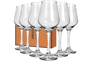 GLAZVIA Wine Glasses Set of 6, 12oz Classic Stemmed Crystal Glasses, Thick & Clear, Dishwasher Safe Stemware for Red or White