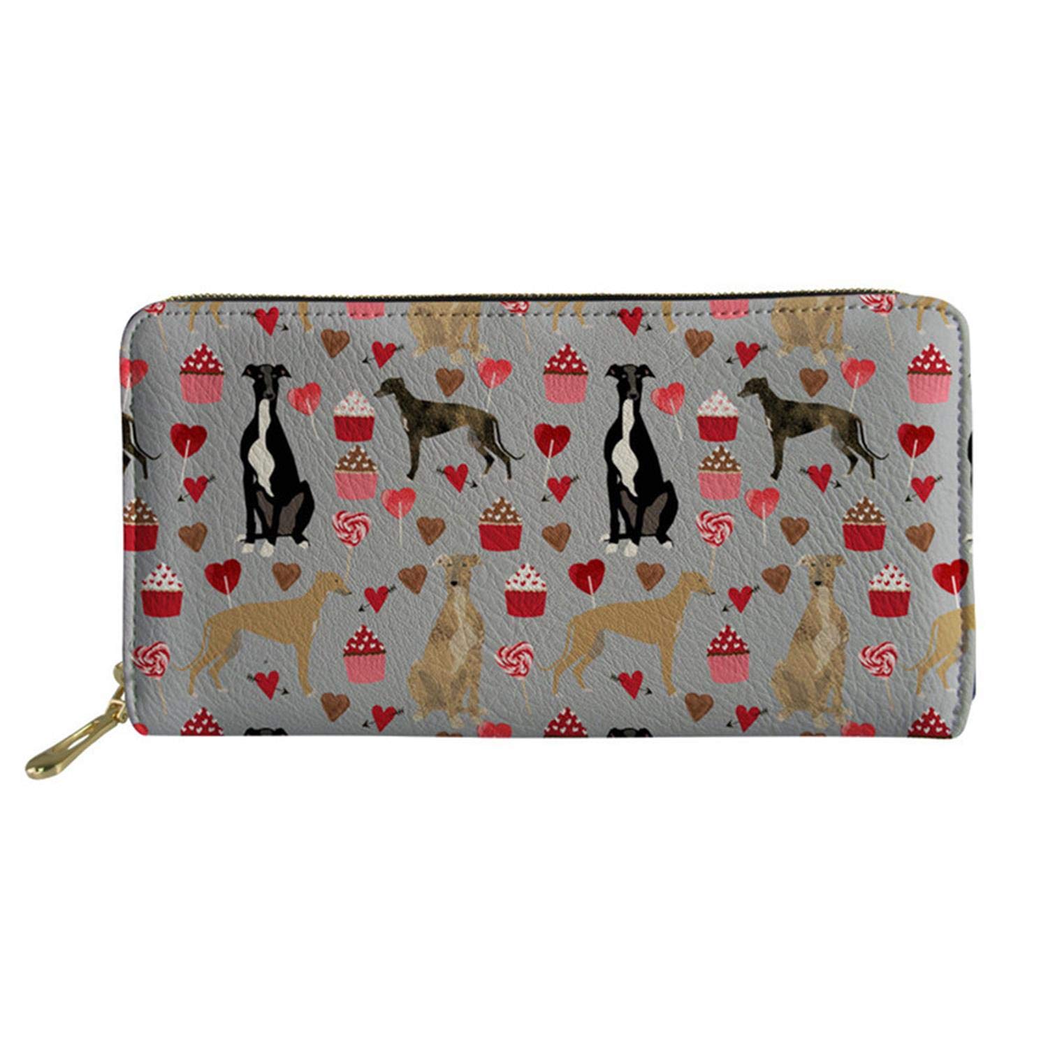 Amzbeauty Grey Xmas Greyhound Long Wallet Girl Teen Zippered Pu Leather Purse Traveling Pouch