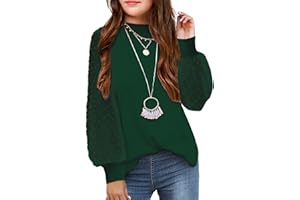 Arshiner Girls Puff Long Sleeve Sweaters Crewneck Lace Polka Dot Casual Knit Tops Pullover Jumper Outwear for Kids