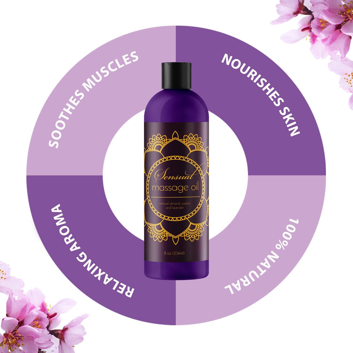 Sensual Massage Oil with Relaxing Lavender Almond Oil and Jojoba for Men and Women – 100% Natural Hypoallergenic Skin Therapy with No Artificial or Added Ingredients - Made by Maple Holistics: Health & Personal Care