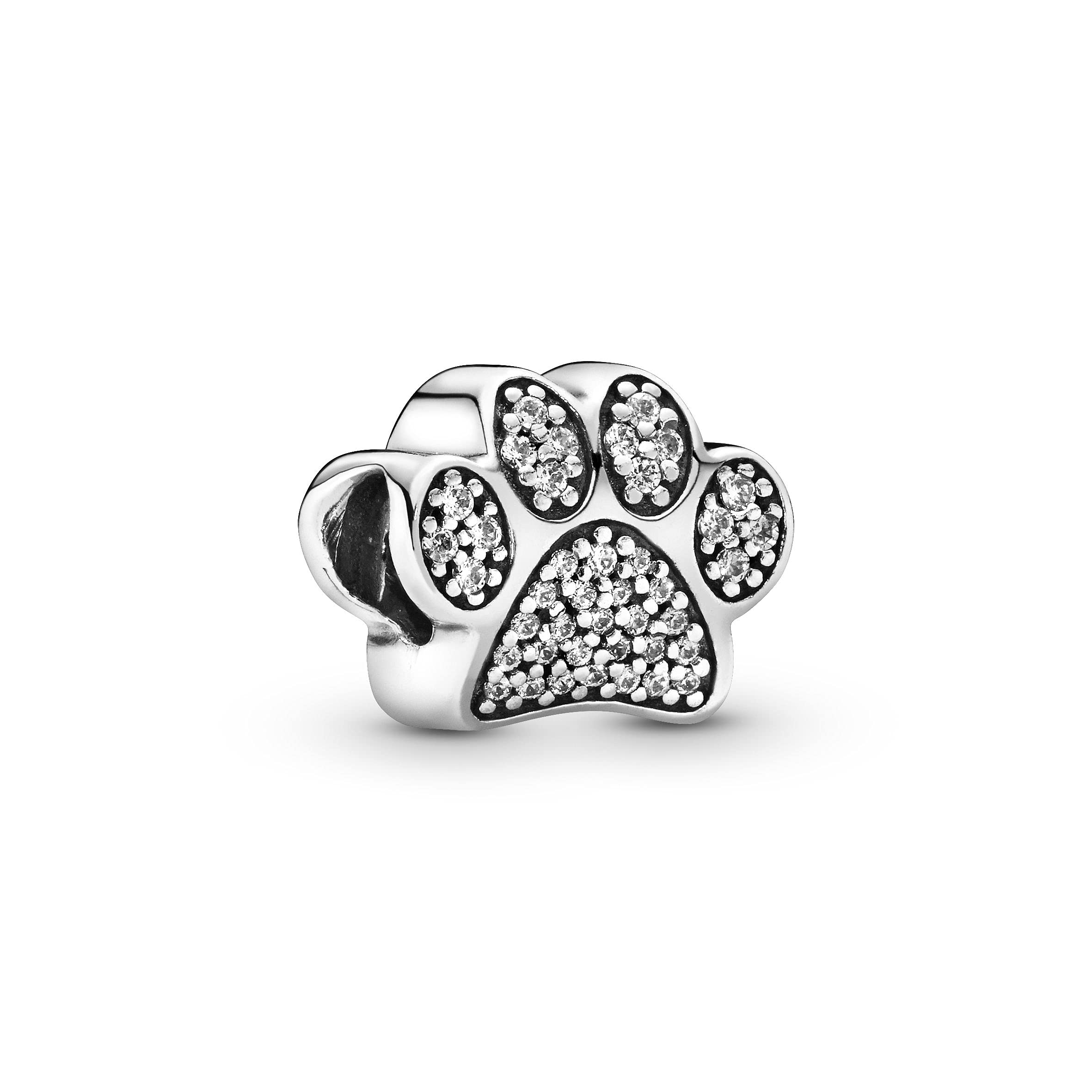 PANDORA Moments Women's Sterling Silver Sparkling Paw Price Cubic Zirconia Bracelet Charm, No Box