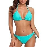 CharmLeaks Women Halter Bikini String 2 Piece Triangle Swimsuit Tie Side Swimwear