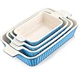 MALACASA Casserole Dishes for Oven, Porcelain Baking Dishes, Ceramic Bakeware Sets of 4, Rectangular Lasagna Pans Deep with Handles for Baking Kitchen, Blue (9.4"/11.1"/12.2"/14.7"), Series BAKE.BAKE