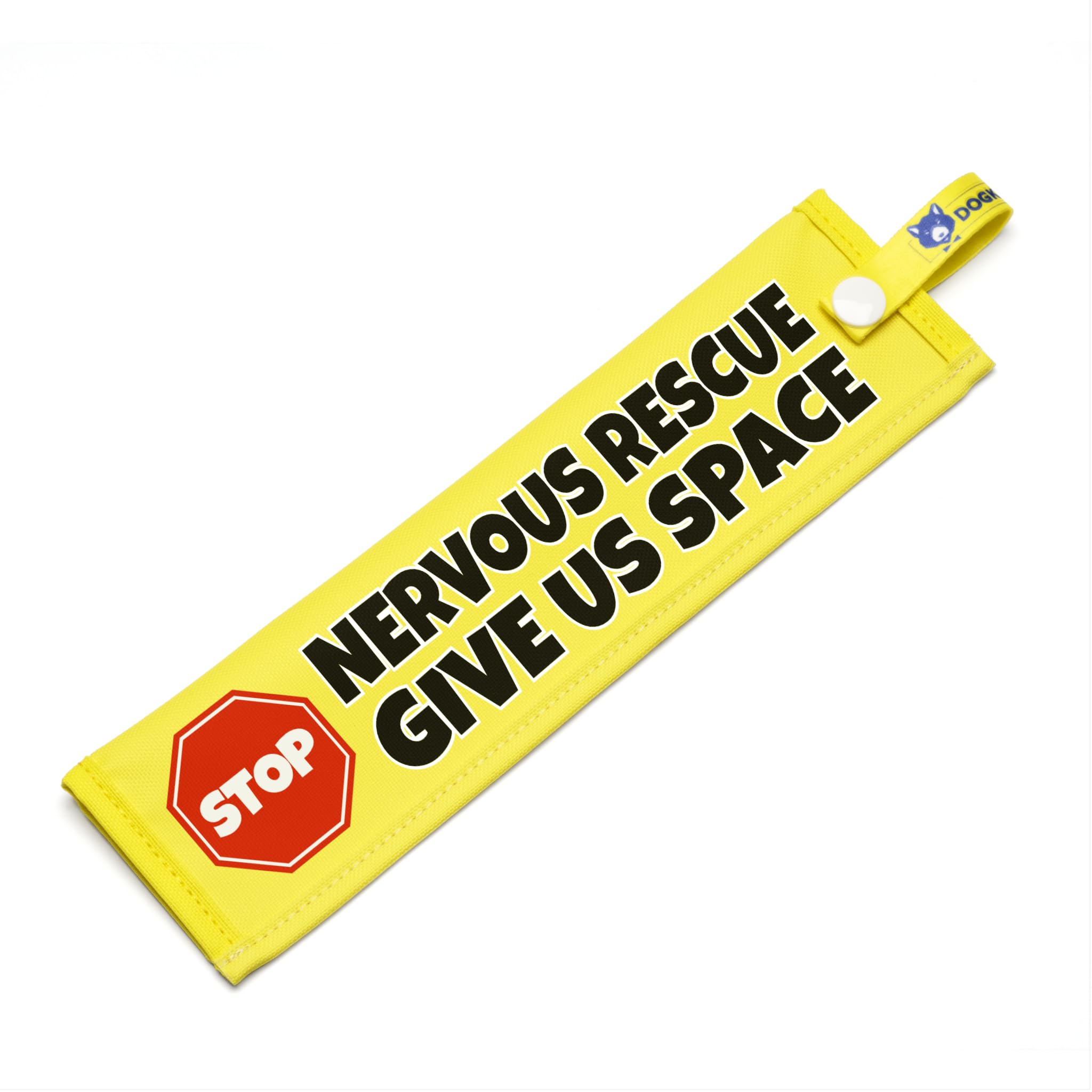 Nervous Rescue - Give Us Space, Space Awareness Sleeve for Reactive Nervous Dogs, Reflective, Waterproof, Double Sided Slip-on for the Dog Lead (Yellow, Stop Sign)