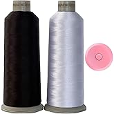 Madeira Embroidery Thread - 1801-1800 - Black and White Embroidery Thread - Embroidery Machine - Cone with GARIZZE Tape Measure - 2 Huge Spool of 5500Yd All Purpose Sewing